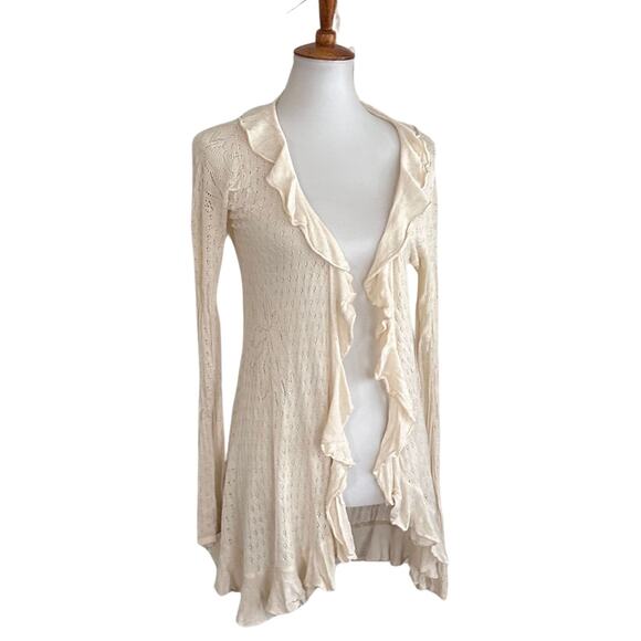 Y2K Paul & Joe Cream Thin Knit Ruffle Sweater - Picture 2 of 5